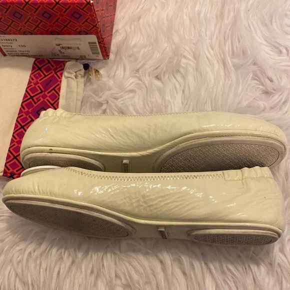Tori Burch Minnie Travel Ballet with Logo, Ivory, Size 10.5 - Picture 11 of 11